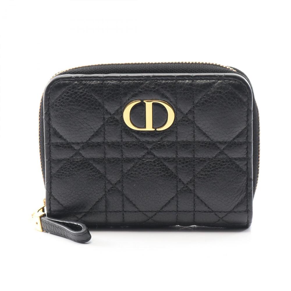 Dior Caro Red Bi fold Wallet Leather Black